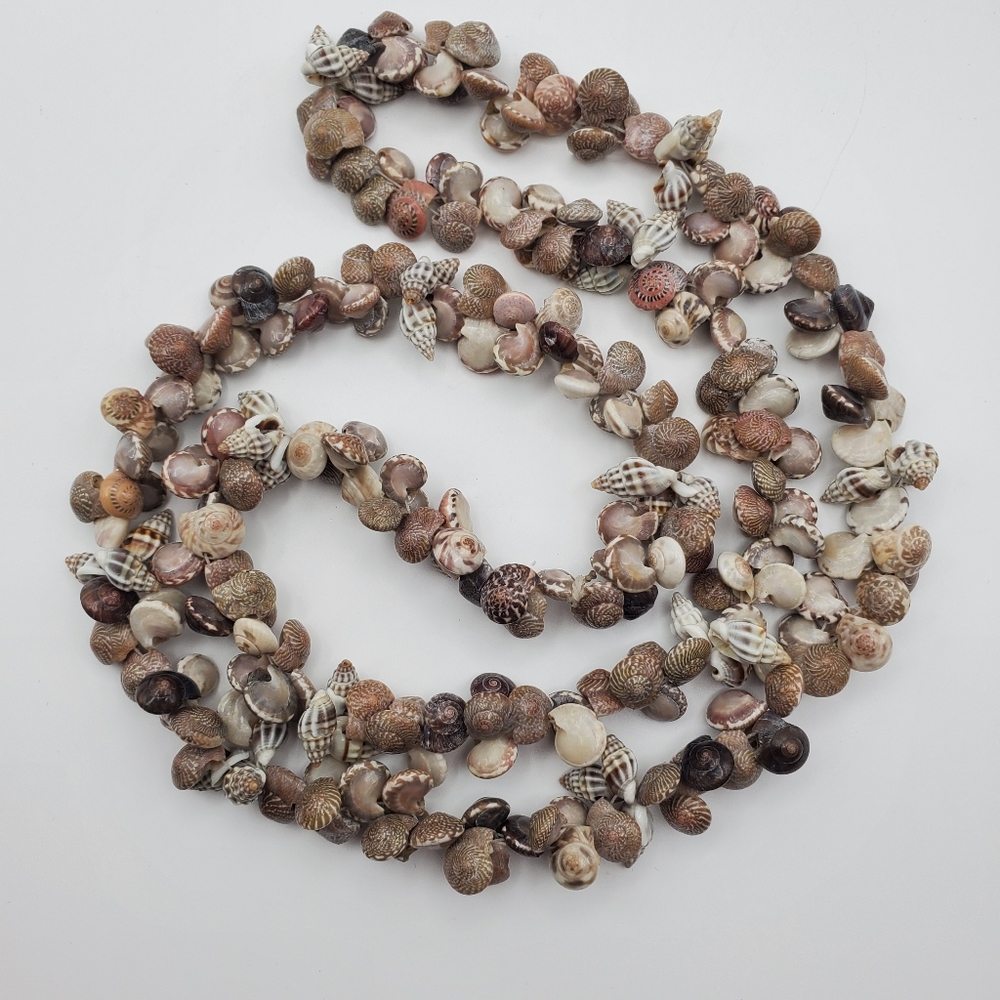 Shell Long Necklace Small Natural Beige Taupe Seashells Vintage Jewelry 35" L